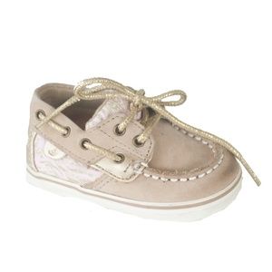 Sperry Baby Girls 2M Pink Tan Bluefish Crib Shoes